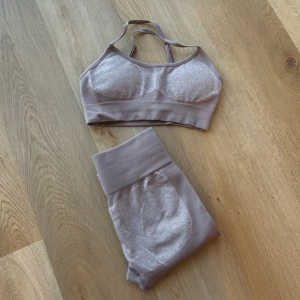 Purple Women 2 Piece Outfits Leggings+Sports Bra Yoga Set Compression Skinny